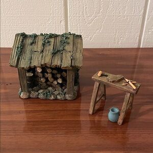 Fontanini by Roman Nativity Village Wood Shed and Work Bench